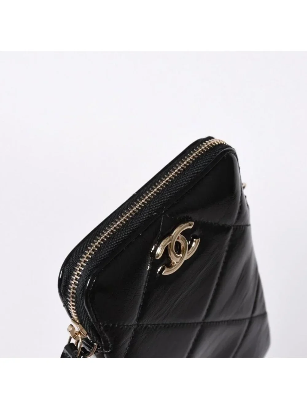 Chanel Chain Shoulder Shiny Patent Leather Quilted CC Logo Phone Case